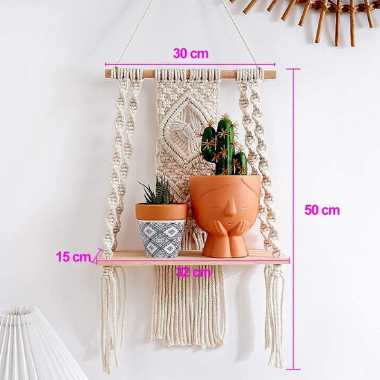 Wandrek van hout, macramérek, handgeweven natuurlijk drijfhout, wanddecoratie, boho, hangrek, macramé, decoratie, wandrekken voor woonkamer, slaapkamer, balkon, hal