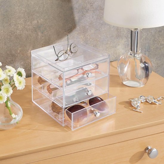 Zonnebril-organizer met 15 Sleuven, Brillendoos, Meerdere Glazen Vitrine, Brillenhouder, Sieradendoos, Zonnebril, Opbergdoos, Lade voor Dames, Heren Zonnebril-organizer met 15 Sleuven, Brillendoos, Meerdere Glazen Vitrine, Brillenhouder, Sieradendoos, Zonnebril, Opbergdoos, Lade voor Dames, Heren