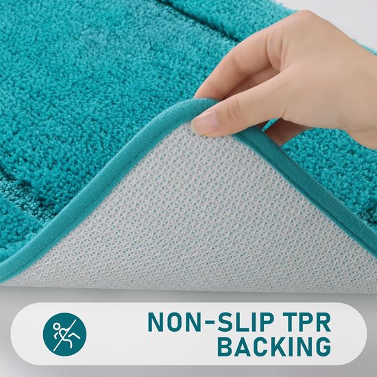 Microvezelbadmattenset, 3-delige antislip wasbare badmat en toiletmat, absorberende badkamertapijtset, turkoois