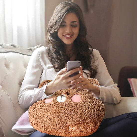 Schattig pluche kussen, sofakussen, knuffeldieren, zachte bankdecoratie, geschenken voor verjaardag, Kerstmis, 35 x 27 cm (beer)