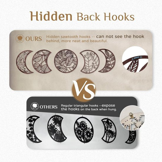 Wanddecoratie slaapkamer mood deco - boho wanddecoratie woonkamer maanfasen wanddecoratie set van 5 hout decoratie bruin