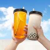 Bubble Tea beker met rietje, 730 ml, 2 stuks, herbruikbare Mason-potten, voor milkshakes, sappen, smoothies, bieren, zwart