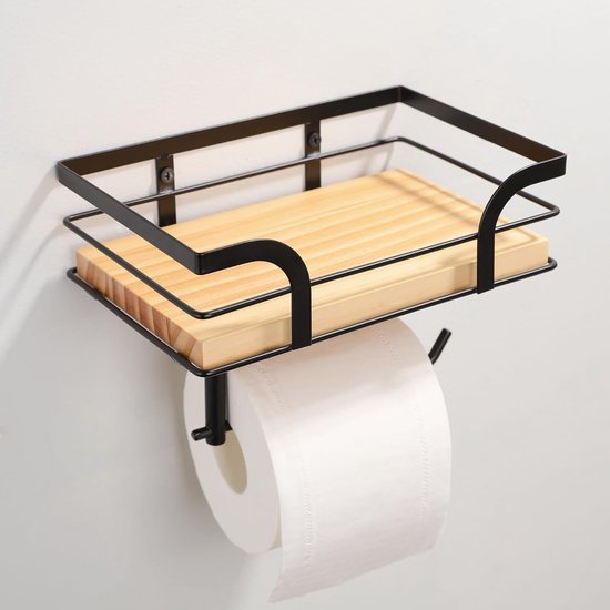 Toiletrolhouder met plank Toiletrolhouder Houten plank Toiletrolhouder Wandmontage voor badkamer