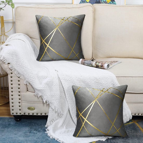 40 x 40 cm fluwelen kussensloop, set van 2, grijs, bronskleurig, geometrisch sierkussen, kussenovertrek, bankkussen, decoratieve kussens, kussenhoezen, overtrek voor slaapkamer, bank, bed
