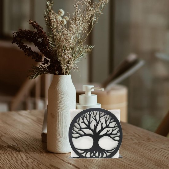 Servethouder Vrijstaande moderne servethouder met boomdesign tafel-zakdoekdispenser van metaal verticale servetten opbergorganizer zwart