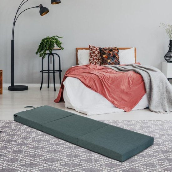 slaapmatras voor volwassenen, binnenin, linnen mix, vouwmatras, logeermatras, ruimtebesparend, 3-delig opklapbaar matras, comfortabel futon bed
