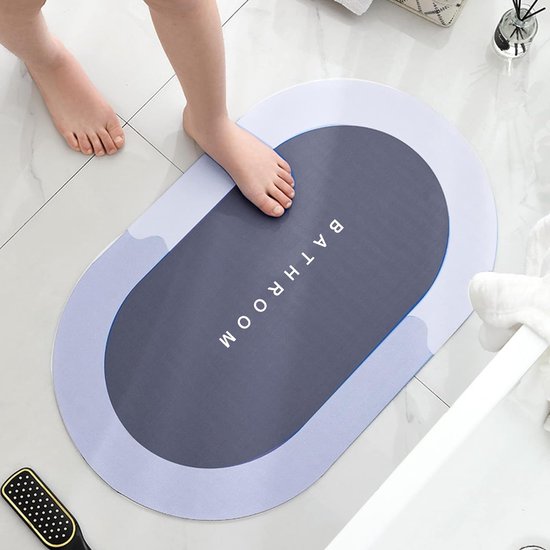 Super absorberende vloermat, 40 x 60 cm, antislip, sneldrogende badkamermat, rubberen vloeren voor thuis, gemakkelijk te reinigen, badmat voor badkuip en wastafel (grijsblauw)
