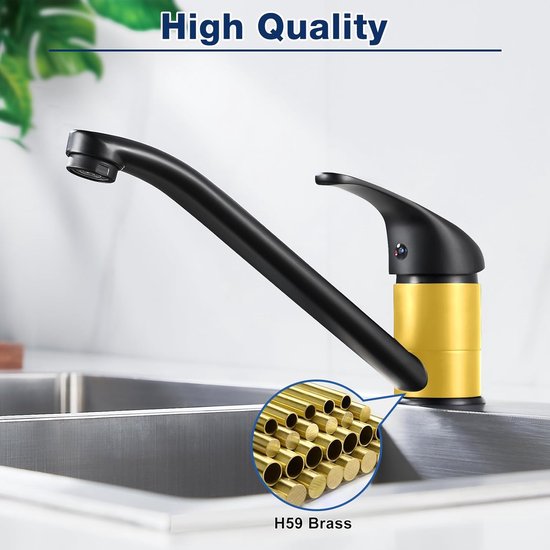 Keukenkraan zwart, keukenkraan 360° draaibaar, ééngreeps keukenmengkraan, aanrechtkraan met keramisch cartouche, koud en warm standen