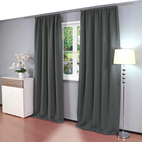 Set van 2 Alana thermische gordijnen met plooiband, ondoorzichtig en warmte-isolerend, bescherming tegen kou, woonkamer, slaapkamer, verduisteringsgordijn, 135 x 245 cm (breedte/hoogte) antraciet