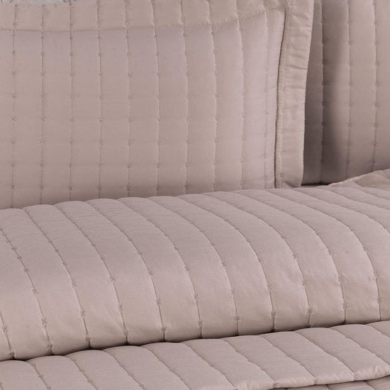 Katoenen spreienset, tweepersoonsbed 250 x 260 cm, kussensloop 55 x 75 cm x 2, slaapbankdeken gewatteerd, deken het hele jaar door (cappucino)