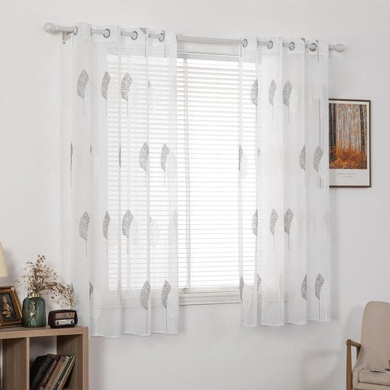 Sheer voile floral embroidery curtains with eyelets, transparent1