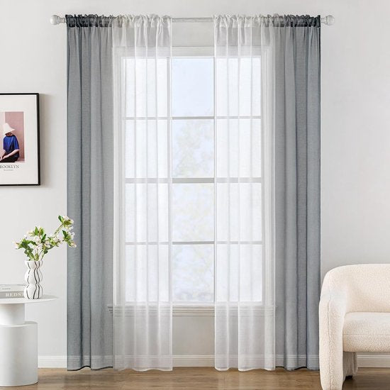 Gordijnen, gordijnen voor woonkamer, slaapkamer, set van 2, modern, tweekleurig, 140 x 175 cm