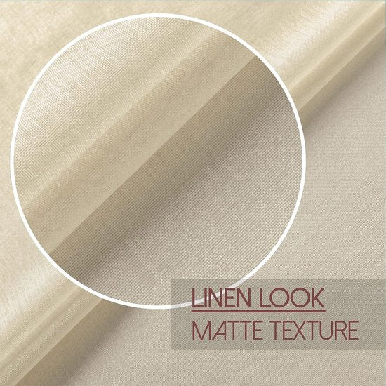 Voile gordijnen met oogjes, half-transparant, kort, linnenlook, voorhang, vitrage, beige-creme, 137 x 140 cm (h x b) voor woonkamer, slaapkamer, kinderkamer, set van 2