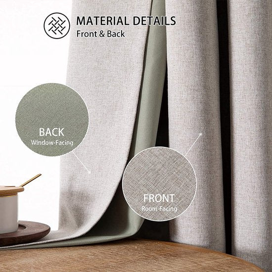 Set van 2 verduisteringsgordijnen, ondoorzichtige gordijnen met ringen, beige, 145 x 132 cm (h x b), thermogordijn, linnen, kort, voor woonkamer, kinderkamer, slaapkamer, set van 2