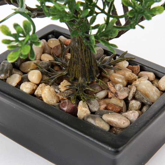 Plant Kunstboom Bonsai Ceder Pine Podocarpus Plastic Plant Kunstplant met keramische bloempot in zwart voor Badkamer Decoratie Desktop Kantoor Vensterbank