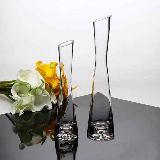 20 cm kleine bloemenvaas, hoge dunne glazen vazen met smalle hals, heldere mini-mond vazen met enkele steel voor decoratieve huisdecoratie, woonkamer, kantoor centerpieces, transparant.