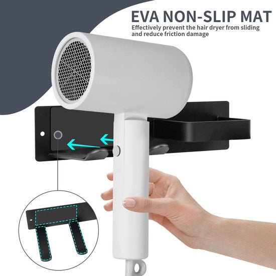 Föhnhouder Muur zonder boren, 2 in 1 Föhn- en Stijltanghouder voor Badkamer, RVS Föhnhouder voor Hotelbadkamer Slaapkamer, Wandhouder voor Föhn (Zwart)