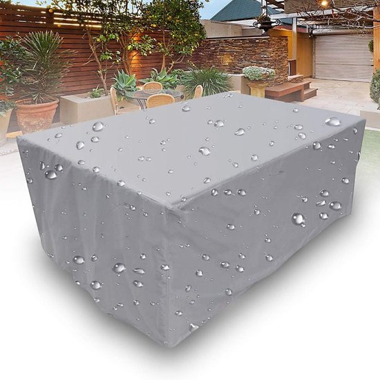 Tuinmeubelhoes, rechthoekig, voor tuintafel, meubelset, sneeuwbescherming, waterdicht, stofdicht, anti-UV, ademend, waterdicht en winterbestendig, Oxford 210D, grijs