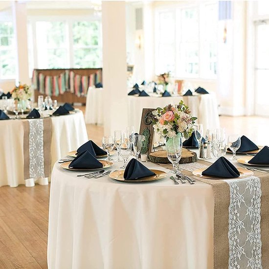 Jute tafelloper tafelkleed met wit kant, vintage tafeldecoratie tafelloper gemaakt van natuurlijk jute, rustieke jute jute lint tafeldecoratie voor bruiloftsevenementen tuinfeest (30 x 275 cm)