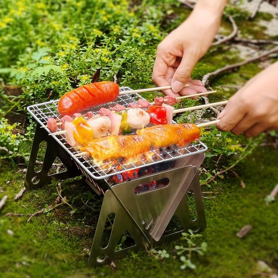Campinggrill Vouwgrill, Houtskoolgrill Picknickgrill Roestvrij staal Draagbare Campinggrill Afneembare BBQ-grills voor buitentuinfeestpicknick voor 1-2 personen (21 x 16 x 12 cm)