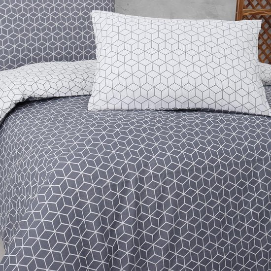 beddengoed 240x220 3-delig grijs - Oeko-TEX 80% katoen & 20% polyester, 1x dekbedovertrek met rits + 2x kussensloop 50x80 met envelopsluiting, puzzelmodel