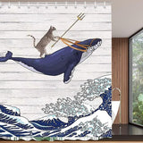 Shower Curtain, 120 x 200 cm, Cats and Dolphins, Weighted Hem, Anti-Mould Textile, Water-Repellent, Washable Polyester Bath Curtains with 8 Eyelets and Shower Curtain Rings for Bathroom,