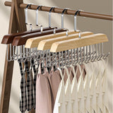 Houten kleerhangers, 4 sets, riemhangers van hout, hangers voor kleding met meerdere haken, 360 graden draaibare beugel, voor sjaalhangers, stropdassenhouder, riemhouder