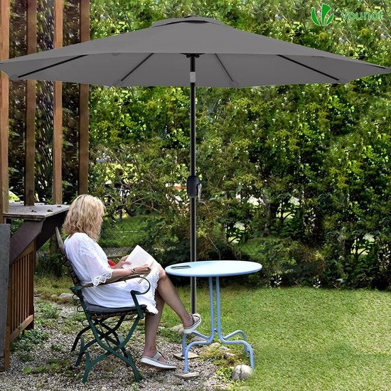 Parasol 270 cm met zwengelinrichting, knikbaar, zonwering, uv-bescherming, balkonscherm, tuinscherm, marktscherm met beschermhoes, grijs