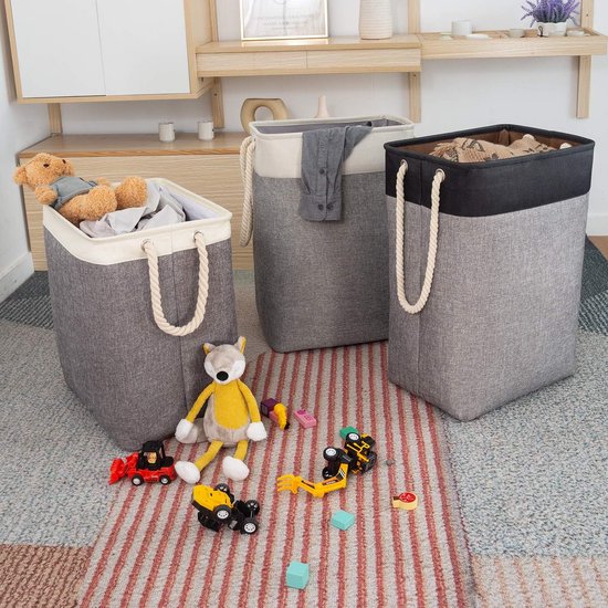 Wasmand 78L, opvouwbare wasmand met touwhandgrepen opbergcontainer geschikt voor slaapkamer wasruimte badkamer 60 x 42 x 31 cm zwart + grijs