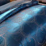 Beyeutao Beddengoed 200x200 jacquard dekbedovertrek blauw satijn beddengoed kant beddengoedsets 3-delig Paisley Damask dekbedovertrek kussensloop. (200x200cm + 2x80x80cm, blauw)