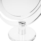 Staande spiegel rond dubbelzijdig normaal en 7x vergroting make-up spiegel diameter 16 cm hoogte 22 cm metaal/acryl