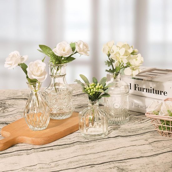 Kleine glazen vazen ​​​​voor tafeldecoratie, mini-vazen, set van 10 stuks, glazen vazen, bloemenvaas, moderne tafelvazen, bruiloft, kleine vaas, decoratieve glazen voor droogbloemen, glazen flessen,