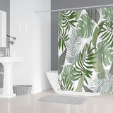 Douchegordijn handgeschilderde diepgroene bananenbladeren mosgroen grote bladeren exotische bladmotieven tropische planten hoogwaardig douchegordijn van 100% waterdicht polyester maat 180x200