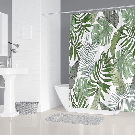 Douchegordijn handgeschilderde diepgroene bananenbladeren mosgroen grote bladeren exotische bladmotieven tropische planten hoogwaardig douchegordijn van 100% waterdicht polyester maat 180x200