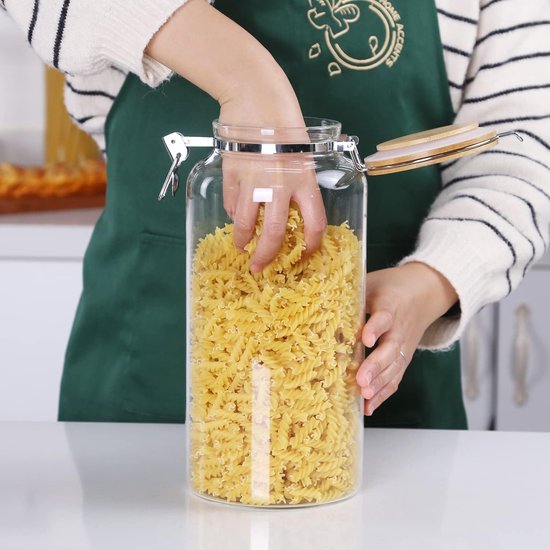 Glazen pot met deksel, luchtdichte weckpotten met beugelsluiting 2,8 l, grote voorraadpotten van borosilicaatglas met bamboedeksel voor bonen, muesli, meelopslag, komkommerglas, 2800 ml, 2 stuks