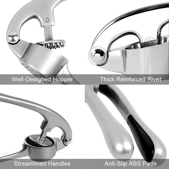 knoflookpers, Garlic Press knoflookpers, krachtige knoflookwol, roestvrijstalen knoflookbreker, Easy Clean, duurzaam (zilver)