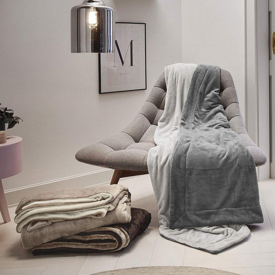 Doublesoft Knuffeldeken 150 x 200 - super knuffelig en warm, polyesterfleece deken beige crème