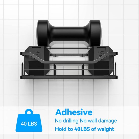 Doucheplank zonder boren, 3 stuks, roestvrij staal, douchemand met 4 + 5 haken, grote capaciteit, doucheplank voor badkamer, wasruimte, toilet, keuken, douche (zwart, 3 stuks)