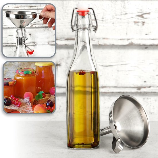 2-Piece Funnel Set Made of 304 Stainless Steel - Filling Funnel with Strainer for Preserving Jars - Jam Funnel with Filling Nozzle (02 Pieces - Stainless Steel Mix)