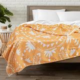 fleecedeken, 127 x 152 cm, zachte en warme knuffeldeken, pluizig, Boheems kreukbestendig winterdeken, bankdeken voor bank, bed, slaapkamer, woonkamer, kantoor - oranjebloesem