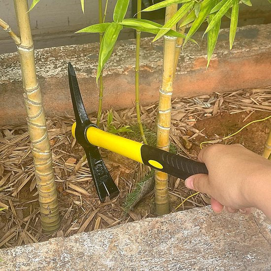 Pikhouweel, grote tuinpickaxe met stalen gesmede kop en kunststof gecoate glasvezelgreep (38 cm), robuuste platte houweel, combihouweel, ideaal voor tuinieren, kamperen