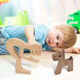 Familie Puppy Kat Houtsnijwerk Ornamenten, Natuurlijk Massief Hout Schattige Puppy, Kitten en Mensen Ambachten Standbeeld Sculptuur Ornament Home Decor (Mannen Kiss Puppy)
