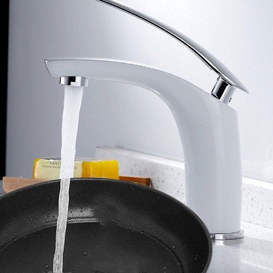 Kraan Bad Wit, Wastafelarmatuur voor bad Single hendels Mixer Tap Wastafel Kraan Bad,Koud + Warm Water Mixer Tap, Moderne Elegante Stijl (Wit)