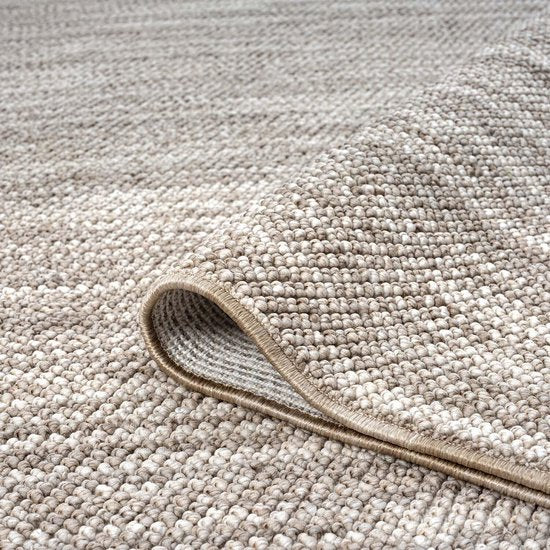 Laagpolig vloerkleed voor de woonkamer – taupe – 120 x 170 cm – vloerkleden in boho-stijl met franjes – effen – slaapkamer, eetkamer