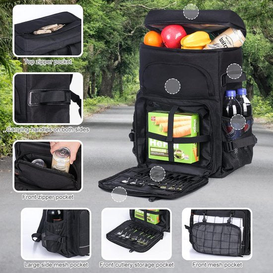 Koelrugzak, 35 L, thermische rugzak, koeltas, waterdichte picknickrugzak met flesopener voor picknick, kamperen, strand, wandelen, reizen, winkelen