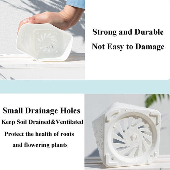 6 stuks kunststof bloempotten, 13 cm, kleurrijke bloempot, zaailingplant met wortelcontrole, tuinpotten in Scandinavische stijl, met schotel, voor bloemen, kruiden, vetplanten, cactussen (6 kleuren)