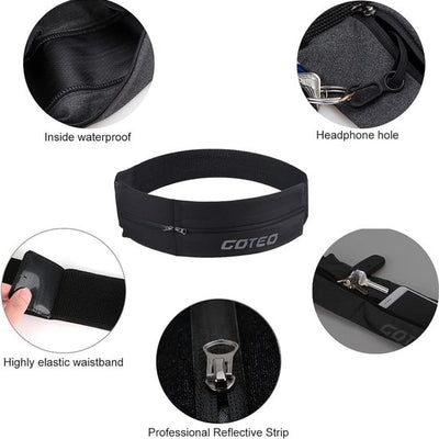 Queerelele Hardloopgordel voor dames en heren, looptas, loopgordel voor sleutels, telefoon en geld, loopgordel voor fitness, sport, fietsen, hardlopen, reizen en outdoor-activiteiten, zwart, 1