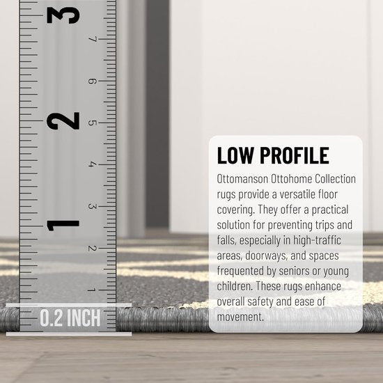 Glamour Collectie Vloerkleed met rubberen achterkant en elegant rasterontwerp, 100 x 150 cm, grijs.