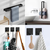 Handdoekhouder zonder boren, handdoekhouder voor gasten, zelfklevend, zonder boren, met 2 handdoekhaken, 42 cm (zwart)