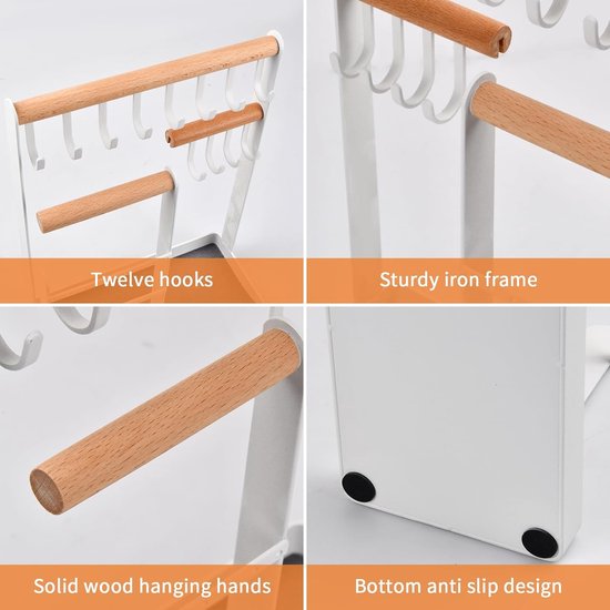 Sieradenstandaard, sieradenhouder, oorbel, opbergen, kettingstandaard, sieraden, halskettingen, opbergen, sieradenstandaard met opbergbasis voor halskettingen, armbanden, ringen, wit